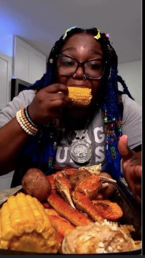 Alicia M. enjoying a Crabby Mama's boil